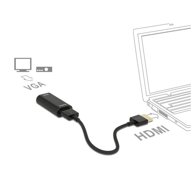 Premium HDMI-zu-VGA Adapter mit abnehmbarem Kabel / Schwarz - 0,15 m