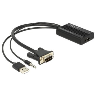 DeLOCK Premium VGA + 3,5mm Klinke zu HDMI Adapter mit HDCP / Schwarz - 0,25 m