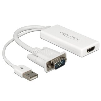 DeLOCK Premium VGA + USB (Audio/Strom) zu HDMI Adapter mit CEC / Weiß - 0,25 m