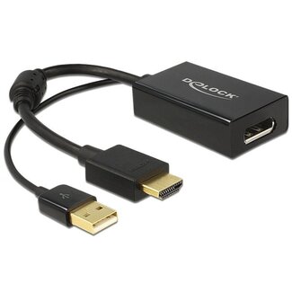 DeLOCK DeLOCK Premium HDMI-zu-DisplayPort aktiver Adapter - HDMI 1.4 / DP 1.2 (4K 30Hz) - 0,20 m - Schwarz