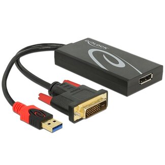 DeLOCK Premium DVI-auf-DisplayPort 1.2 aktiver Adapter (4K 30 Hz) / Schwarz - 0,30 m