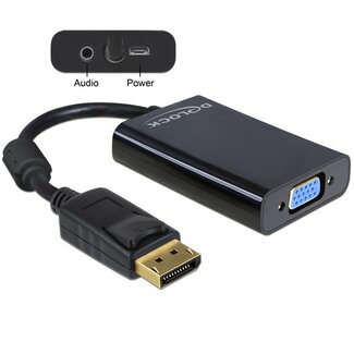 DeLOCK DeLOCK Premium DisplayPort-auf-VGA + Audio Adapter - DP1.1a (1920 x 1200) / Schwarz - 0,10 m
