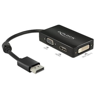 DeLOCK Premium DisplayPort 1.1a auf HDMI, DVI & VGA Adapter, Schwarz - 0,15 m
