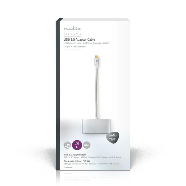 Nedis Premium USB-C auf HDMI 4K 30Hz, USB-A & USB-C PD 100W Adapter Aluminium - 0,20 m