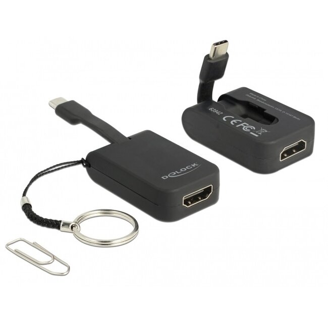 Premium USB-C zu HDMI Adapter Schlüsselanhänger mit DP Alt Mode (4K 30 Hz) / Schwarz - 0,05 m