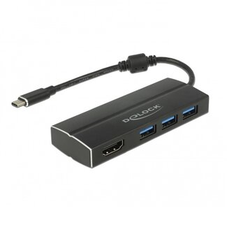 DeLOCK Premium USB-C auf HDMI & 3x USB-A Adapter mit DP Alt Mode (4K 30 Hz) / Schwarz - 0,15 m