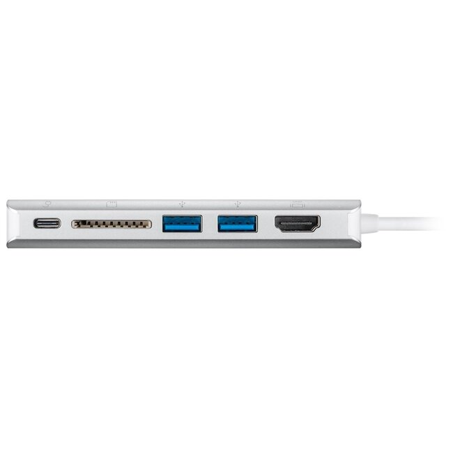 Goobay USB-C auf HDMI 4K 30Hz, 2x USB-A, USB-C PD 100W, RJ45 & SD Adapter Aluminium - 0,15 m