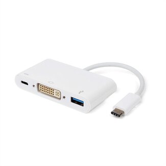 Roline USB-C auf DVI, USB-A & USB-C PD Adapter mit DP Alt Mode (1920 x 1200) / Weiß - 0,10 m