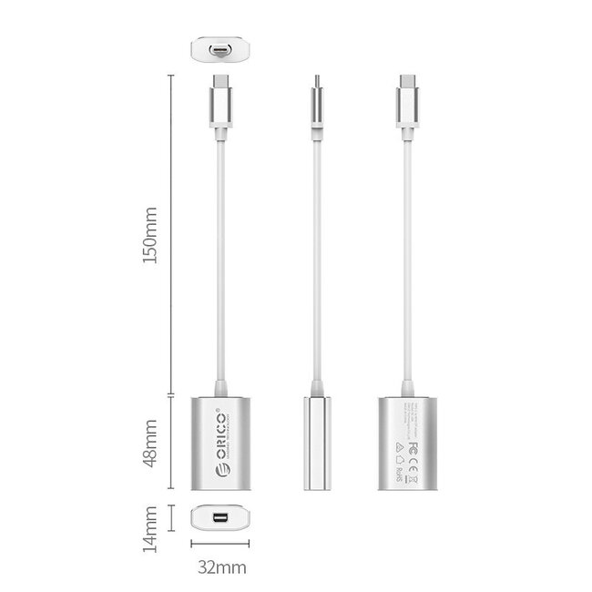 Orico USB-C auf Mini DisplayPort Adapter mit DP Alt Mode (4K 60 Hz) / Aluminium - 0,15 m