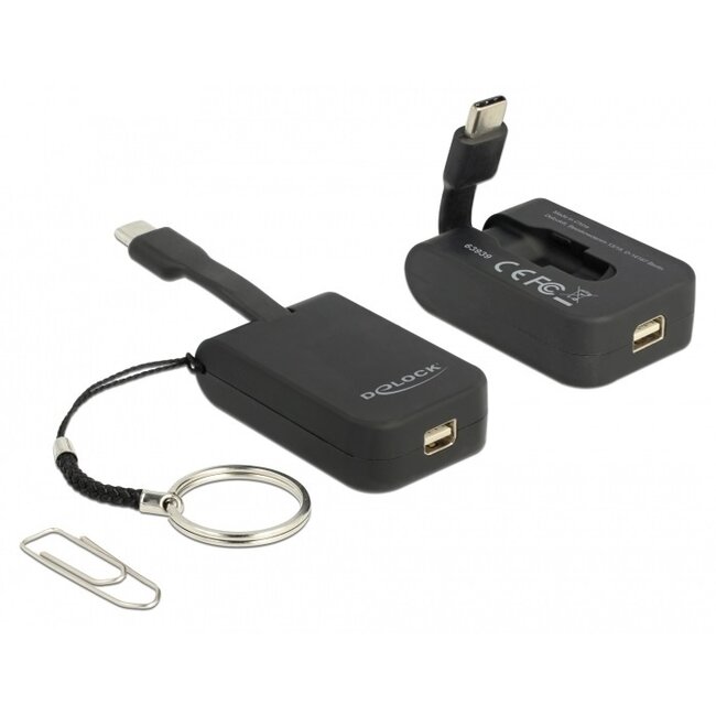 Premium USB-C zu Mini DisplayPort Adapter Schlüsselanhänger mit DP Alt Mode (4K 60 Hz) / Schwarz - 0,05 m