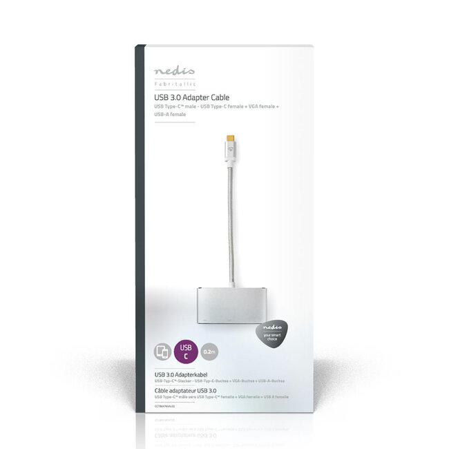 Nedis Premium USB-C auf VGA, USB-A & USB-C PD Adapter mit DP Alt Mode (1920 x 1200) / Aluminium - 0,20 m