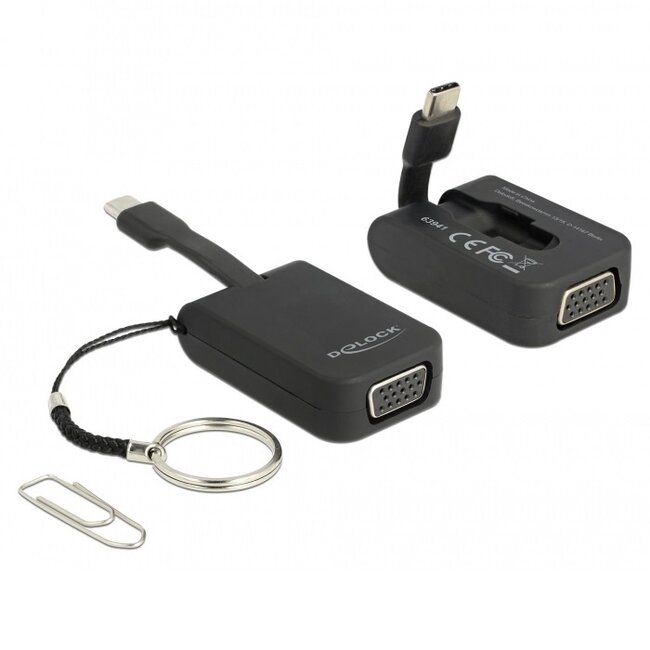Premium USB-C zu VGA Adapter Schlüsselanhänger mit DP Alt Mode (1920 x 1200) / Schwarz - 0,05 m