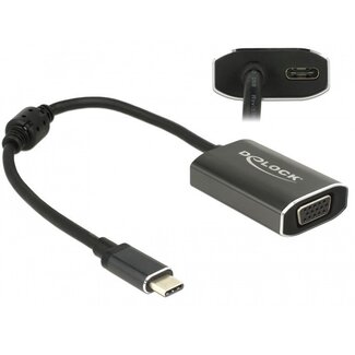 DeLOCK Premium USB-C auf VGA und USB-C PD Adapter mit DP Alt Mode (1920 x 1200) / Schwarz - 0,20 Meter