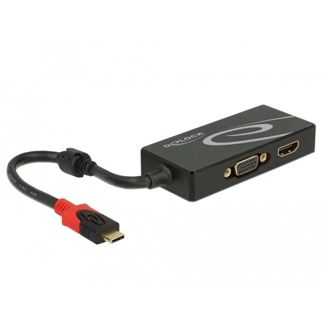 Premium USB-C auf HDMI & VGA Splitter mit DP Alt Mode / Schwarz - 0,20 m
