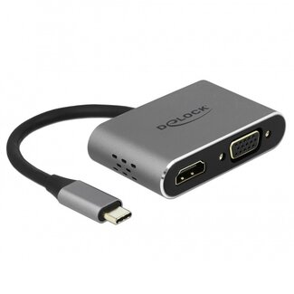 DeLOCK Premium USB-C auf HDMI & VGA Splitter mit USB-A & USB-C PD (DP Alt Mode) – Schwarz, 0,10 m