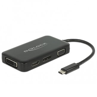 DeLOCK Premium USB-C auf HDMI, DVI, DisplayPort & VGA Adapter mit DP Alt Mode, Schwarz - 0,15 m