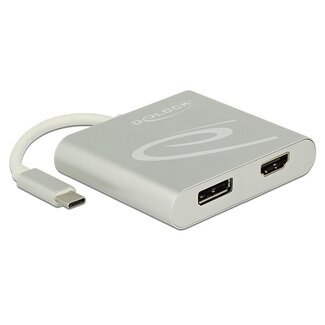 DeLOCK Premium USB-C auf HDMI und DisplayPort Splitter mit DP Alt Mode (4K 30 Hz) / Silber - 0,10 m
