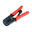 Crimpzange mit Ratschenmechanismus für RJ45, RJ12 und RJ11 Stecker - Metall / Rot/Schwarz