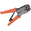 Professionelle Crimpzange mit Ratschenmechanismus für RJ45, RJ12, RJ11 und RJ10 - Metall, Rot/Schwarz