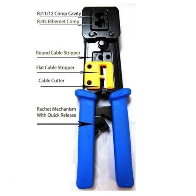 Professionelle Crimpzange mit Ratschenmechanismus für RJ11, RJ12 und RJ45 Steckverbinder / Metall