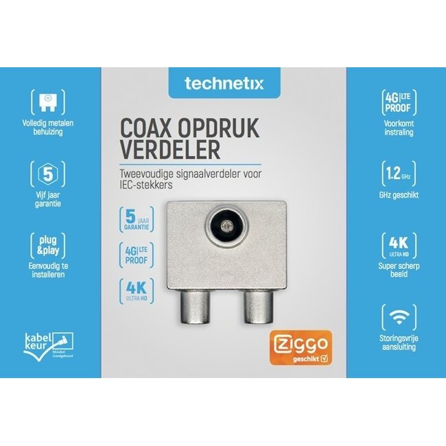 Technetix TV-Verteiler PTSX-02, 2 Ausgänge - 3,8 dB / 5-1218 MHz