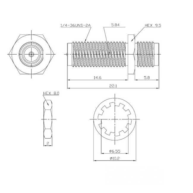 RP-SMA (m) auf SMA (m) Einbaubuchse Adapter - 50 Ohm / 3 GHz