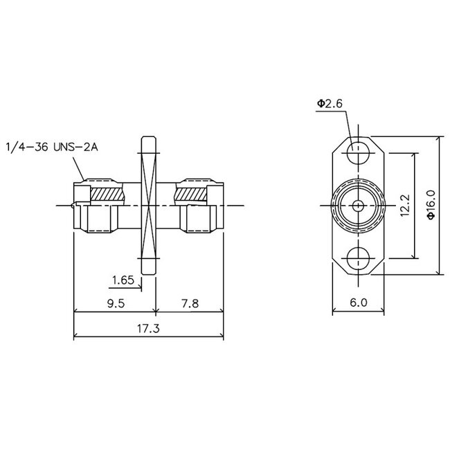 RP-SMA (m) auf SMA (m) Einbauadapter - 50 Ohm / 10 GHz