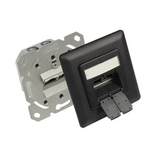 Good Connections Premium CAT6 Gigabit Netzwerk Einbaudose mit Abdeckplatte und 2 RJ45 Buchsen - geschirmt / schwarz