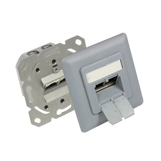 Good Connections Premium CAT6 Gigabit Netzwerk Einbaudose mit Abdeckplatte und 2 RJ45 Buchsen – geschirmt / grau