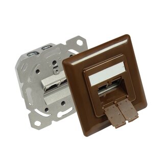 Good Connections Premium CAT6 Gigabit Netzwerk Einbaudose mit Abdeckplatte und 2 RJ45 Anschlüssen - geschirmt / braun