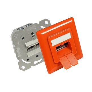 Good Connections Premium CAT6 Gigabit Netzwerk Einbau-Wanddose mit Abdeckung und 2 RJ45 Buchsen - geschirmt / orange