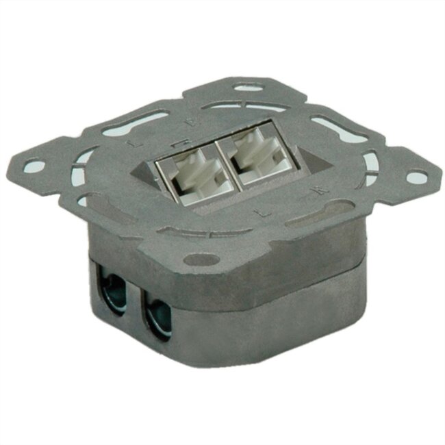 CAT6a Gigabit Netzwerk Einbau-Wanddose mit Abdeckplatte und 2 RJ45 Buchsen - geschirmt - horizontaler Durchgang / weiß