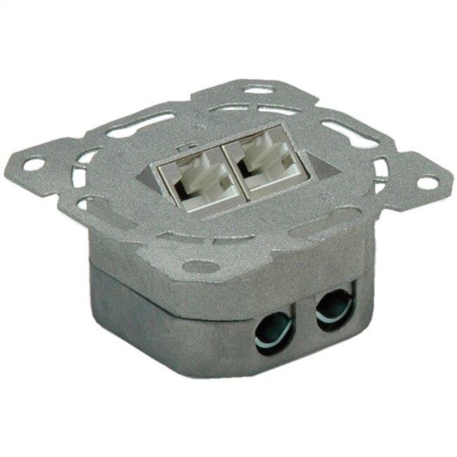 CAT6a Gigabit Netzwerk Einbaudose mit Abdeckplatte und 2 RJ45 Buchsen - geschirmt - vertikale Kabelführung / weiß