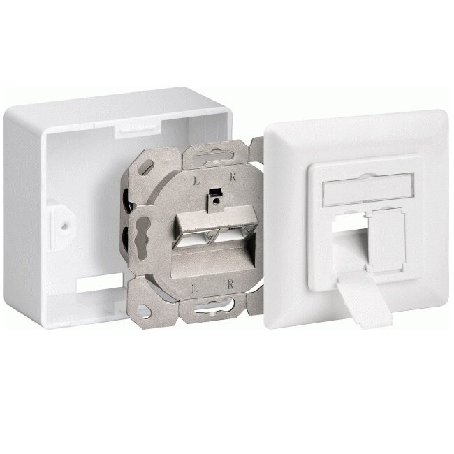 Premium CAT6a Gigabit Netzwerkaufbau Wanddose mit 2 RJ45 Buchsen - geschirmt / weiß