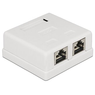 DeLOCK CAT6 Gigabit Netzwerkanschlussdose mit 2 RJ45 Ports - geschirmt - werkzeugfrei / weiß