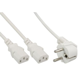 Roline 2x C13 - CEE 7/7 (winklig) Y-Stromkabel - 1,50m + 2x 0,50m - 3x 1,00mm² / weiß - 2 Meter