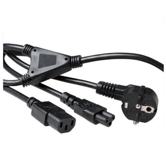 ACT Gerätekabel Y-Stecker mit C5 und C13, Winkelstecker - 3x 1,00mm², schwarz - 1,8 m