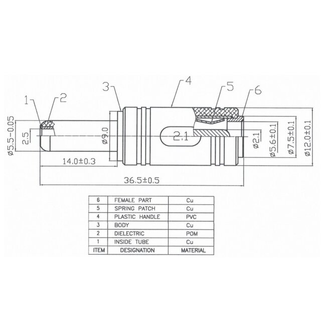 DC Stecker 5,5 x 2,5mm (m) auf 5,5 x 2,1mm (w) Adapter / Schwarz