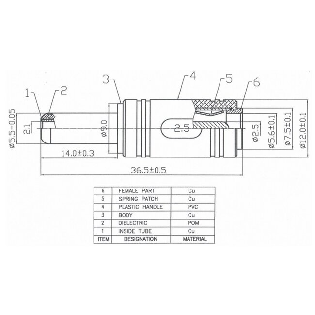 DC-Stecker 5,5 x 2,1 mm (m) auf 5,5 x 2,5 mm (w) Adapter – Schwarz