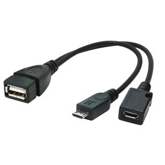 MaxTrack USB Micro B (m) auf USB-A (w) OTG Adapter mit USB Micro B (w) Stromversorgung - USB 2.0 - bis 1A / Schwarz - 0,15 m