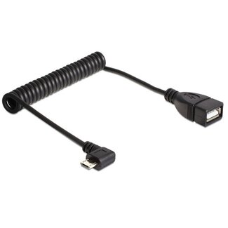 DeLOCK USB Micro B (m) rechtwinklig zu USB-A (w) OTG Adapter mit Spiralkabel - USB 2.0 - bis 1A / schwarz - 0,50 m