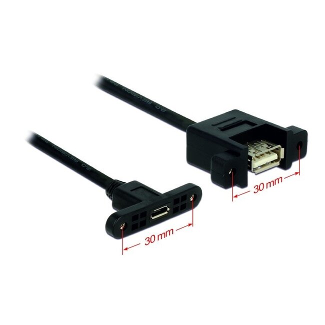 USB (m) - Micro USB (m) Einbaubuchse Adapter - 0,25 Meter