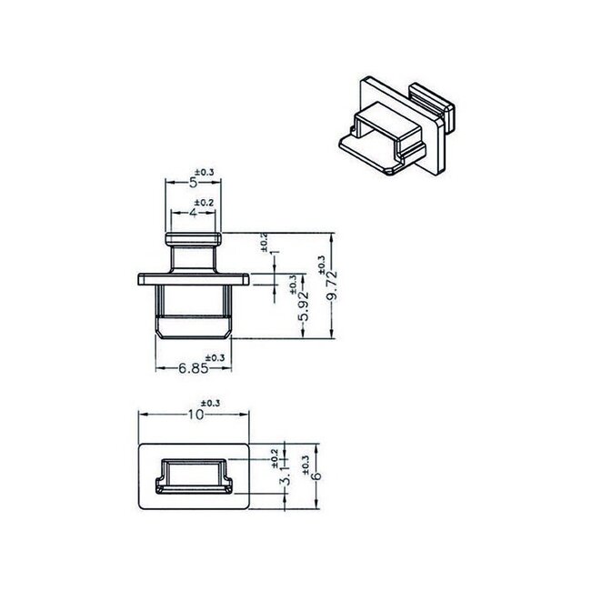 Abdeckkappen USB Mini B Buchse mit Griff, 10 Stück