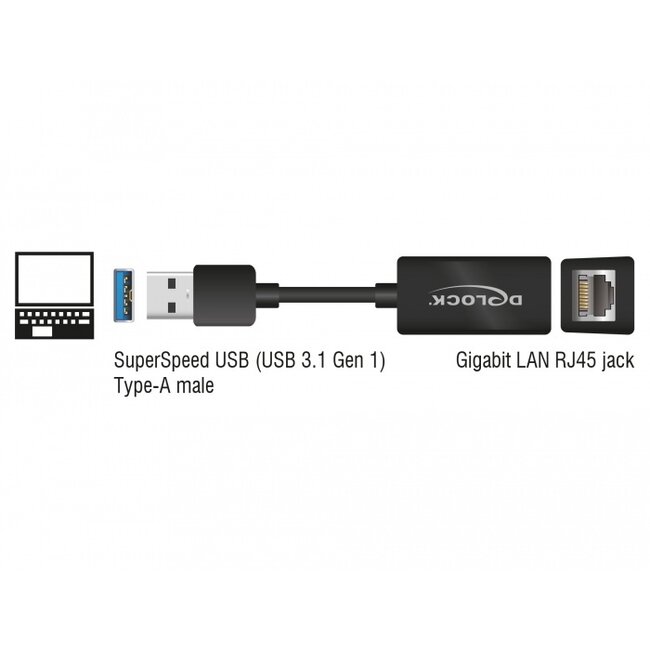 USB-A zu RJ45 Gigabit Ethernet LAN Adapter / kompakt - USB 3.0 - CAT6 / schwarz - 0,10 m