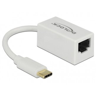 DeLOCK USB-C auf RJ45 Gigabit Ethernet LAN Adapter, kompakt - USB 3.0 - CAT6 / Weiß - 0,10 m