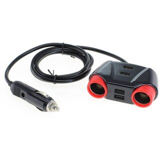 OTB Zigarettenanzünder Verteiler 2x 12-24V + 4x USB-A, Schwarz/Rot, 1,2m