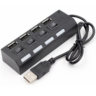 Coretek USB-Hub 4 Ports mit Ein/Aus-Schaltern - USB 2.0 - busbetrieben - schwarz - 0,40 m