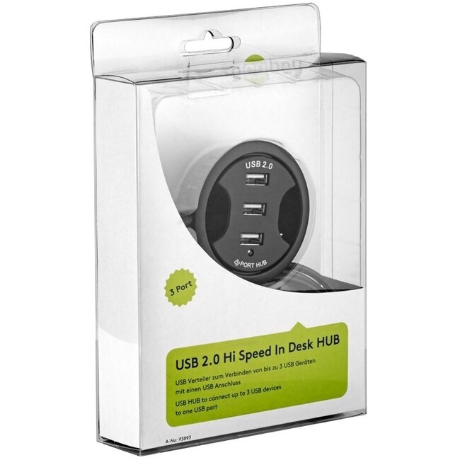 Goobay USB 2.0 Einbau-Hub 3 Ports, busbetrieben, schwarz, 1,5 m