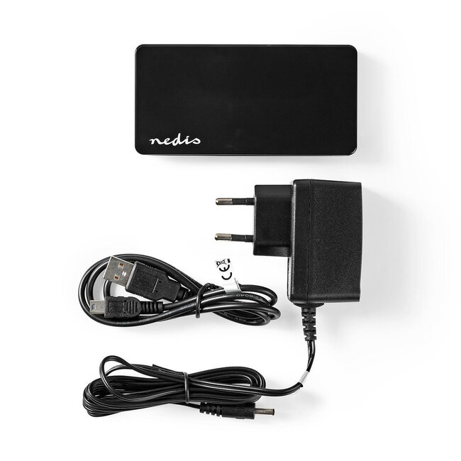 Nedis USB 2.0 Hub mit 7 Ports, externes Netzteil, 0,80 m, Schwarz