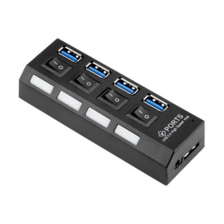 Coretek USB 3.0 Hub 4 Ports mit Ein/Aus-Schaltern - Buspowered - Schwarz - 0,5 m